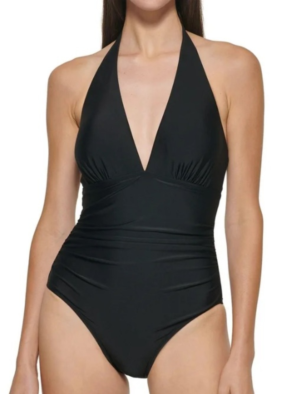 Dkny Black Halter V-Neck One-Piece Swimsuit
